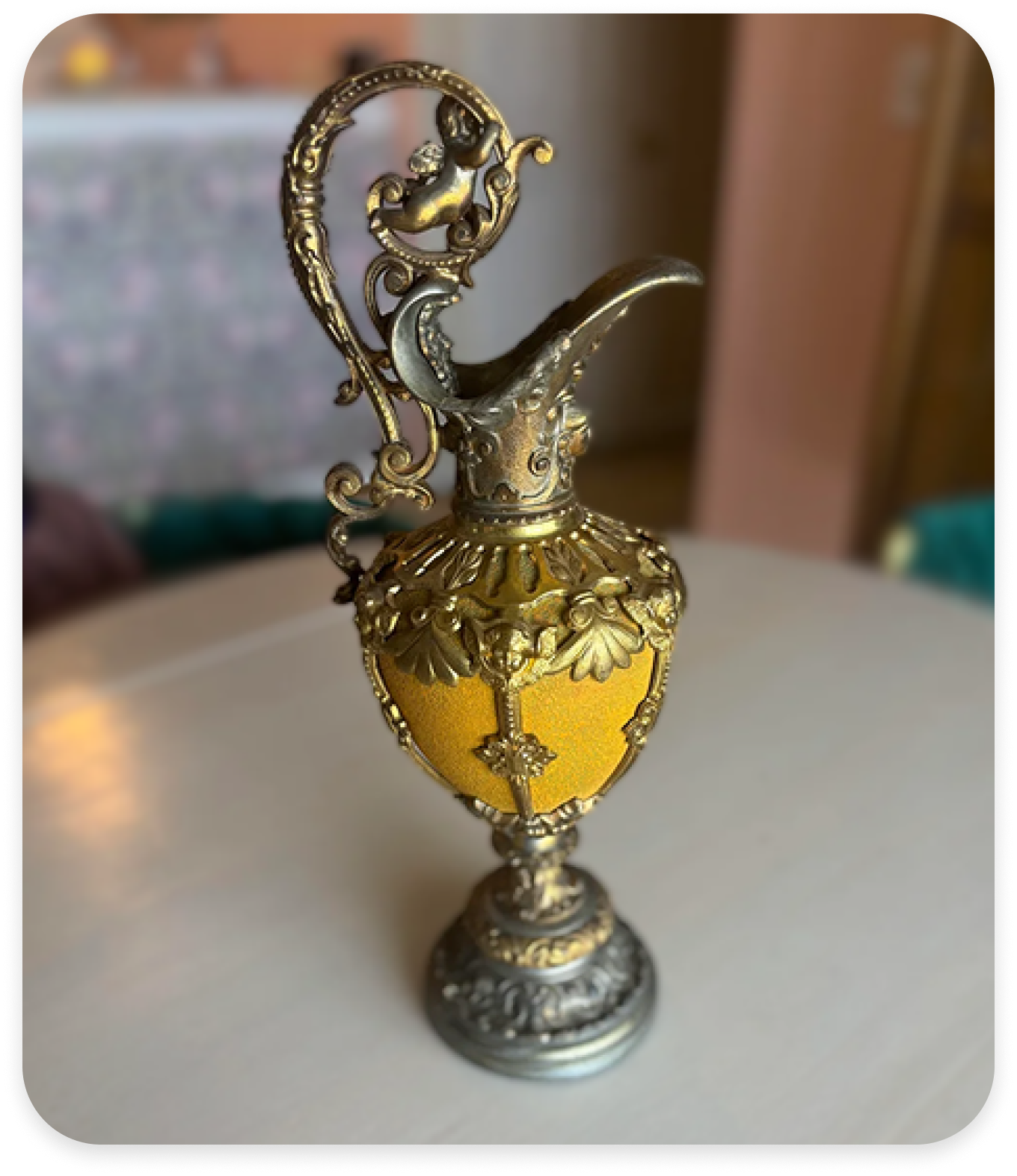 Victorian Style Brass and Glass Ewer